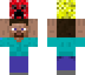 steve sosteniendo la cabeza de un creeper
