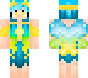 blue, yellow, and green fantasy fairy