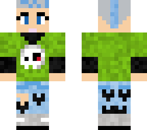 girl with gray hair with blue tips and skull shirt
