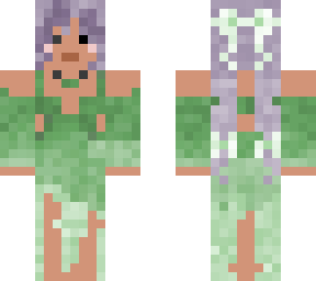 green dress, purple hair girl