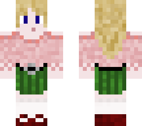 pink jumper and green skirt