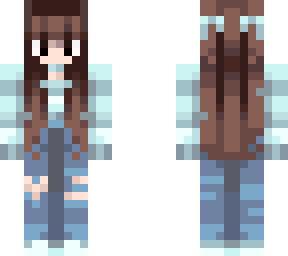 brown hair girl blue sweater and jeans