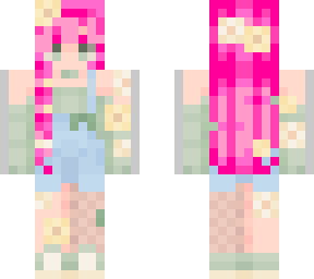 pink hair and overalls