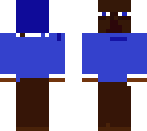 blue lover with blue sweater and blue hood and brown pants