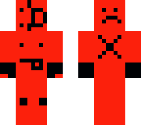 red guy with faces and icons