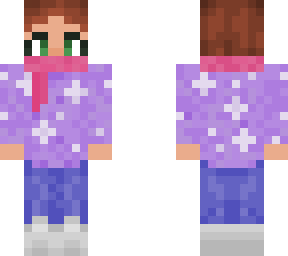 brown haired girl, purple winter sweater, pink scarf