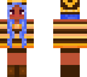 brown skin blue hair bee girl (different eyes)