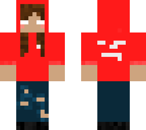 girl with brown hair red hoody herobrine