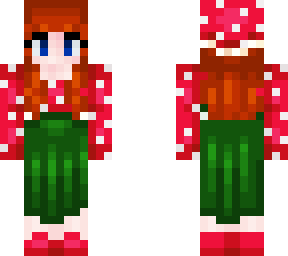 mushroom girl (red hair, green skirt)