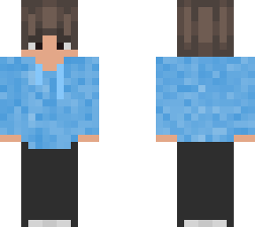 brown hair blue hoodie
