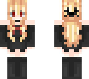 blond girl with red eyes in black clothes???