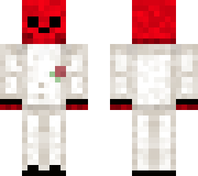 red skeleton in a tuxedo