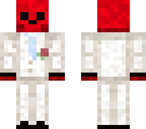 red skeleton in a tuxedo