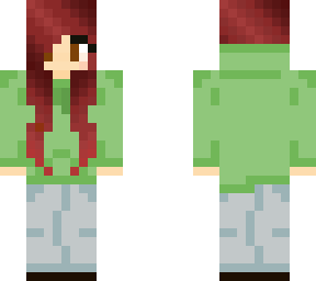 sage green hoodie girl with red hair