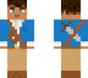 hermes with blue jacket and sword on back