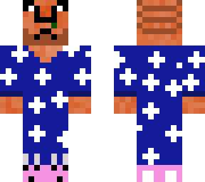 sunburnt person with combover and muttonchops in a star pattern nightgown
