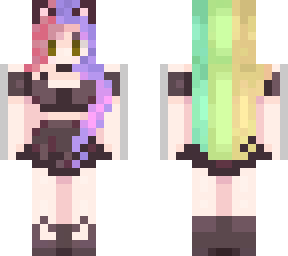 red dress rainbow hair goth