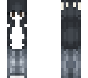blueish black hair and jeans base