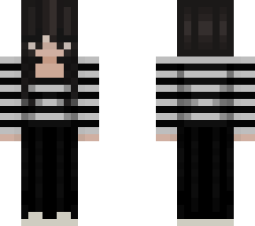 brunette braids in horizontal black and white striped long sleeve and pinstripe trousers