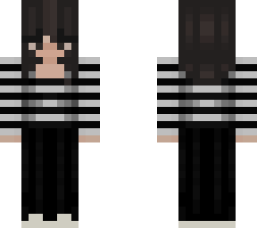 brunette girl in horizontal black and white striped long sleeve and pinstripe trousers