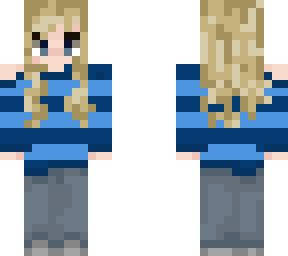 blonde girl blue jumper