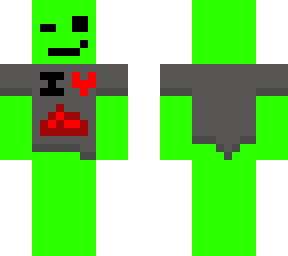 green blob with “i love redstone” t-shirt