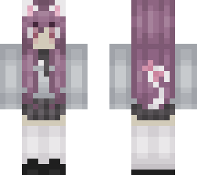 cat school girl with purple hair