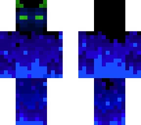 blue fire with green eyes and horns.