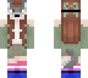 grey wolf mask+tail white shirt