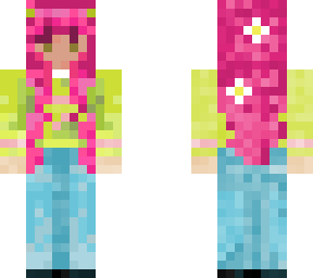 pink hair green shirt