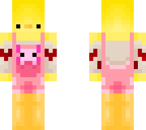 duckling wearing overalls and heart sweater with axolotl friend