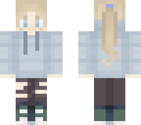 blond girl in blue hoodie
