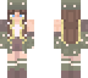 brown/blonde hair green outfit