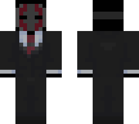 masked crimson suit