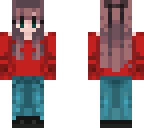 brown haired girl with red sweater