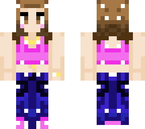 brown haired girl/pink tank top/jeans