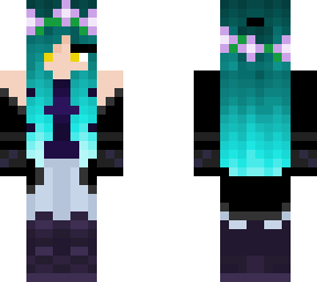 girl with dark blue/green hair black jacket and purple flower crown