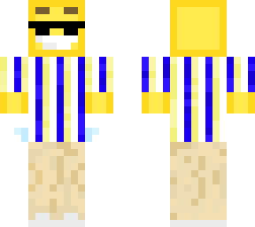 yellow guy with glasses and stripe shirt and pants