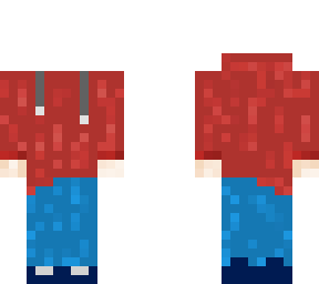 red hoodie with blue jeans