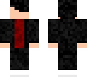 red shirt, black pants w white shoes and a jacket