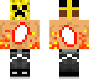 me with a yellow creeper mask and a hole in my chest