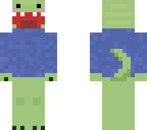 smiling dino in a sweater