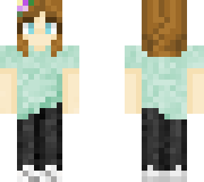girl with mint shirt and flowers