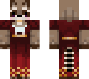 raccoon red and gold dress