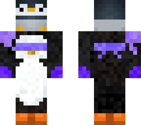 blindfolded penguin holding up baby penguin (purple theme!)