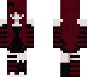red haired with black and red clothes and headphones