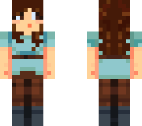 brunette in blue green w brown pantaloons
