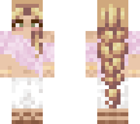 blonde hair pink shirt and white pants
