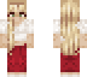 blonde hair white v-neck shirt and red pants