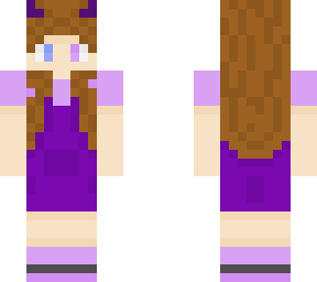 brown hair purple overalls